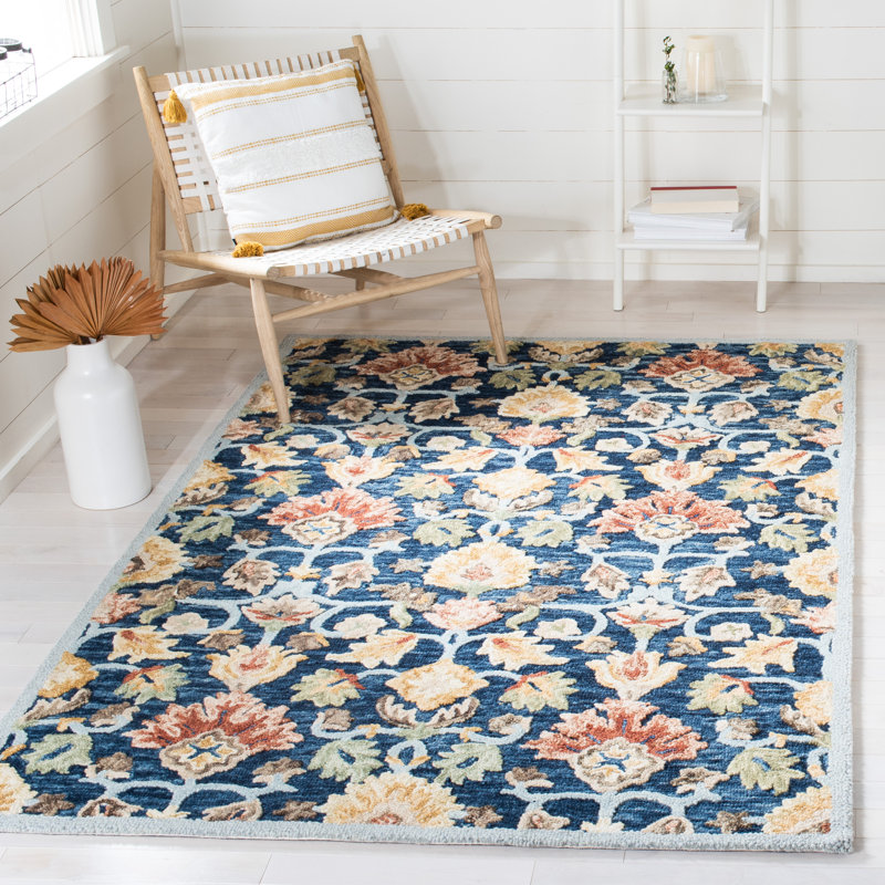 Cyriacos Hand Tufted Wool And Cotton With Latex Floral Rug, Rectangle 8' x 10'