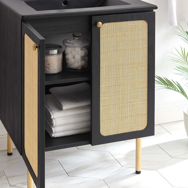 Modway Chaucer 24.5'' Single Bathroom Vanity with Wood Top, Black/Gold, Black