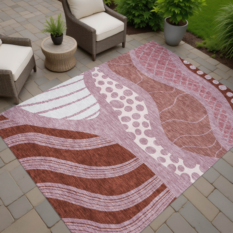 Washable Abstract Indoor / Outdoor Rug, Rosé, 10 pi x 14 pi