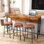Ensemble table et chaises de salle à manger à 3 tiroirs avec prises électriques, ensemble table de bar et tabourets ronds en PU, montage facile, brun-92650341