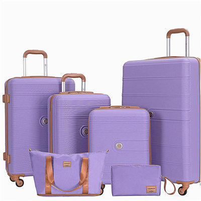 Travelhouse 6 Piece Hardshell Luggage Set Hardside Lightweight Suitcase with TSA Lock Spinner Wheels PURPLE