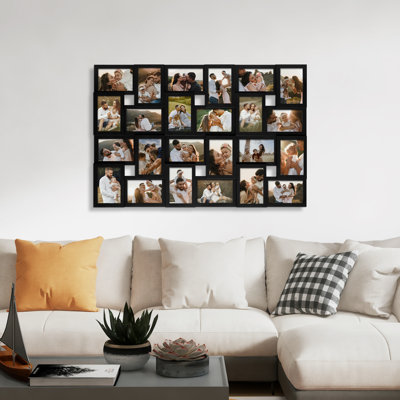 Wall Hanging Picture Frame, Collage Gallery Display, 24  Photos, Black Finish
