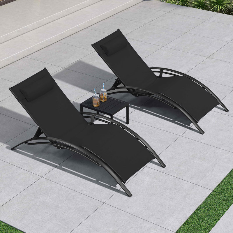 Altouise Outdoor Chaise Lounge Set with Table, Black