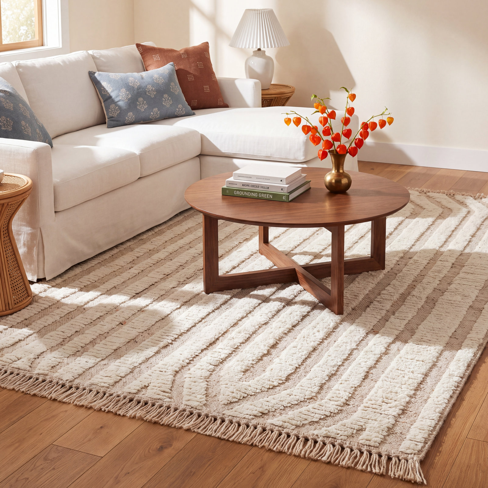 White Natural Hand-Knotted Abstract Rug, Rectange 5' x 8'