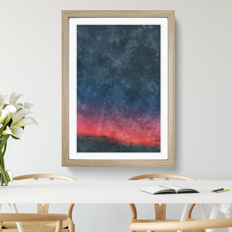 Shooting Star Over Mexico Painting - Framed Print, Oak Framed, 33cm H x 24cm W x 2cm D