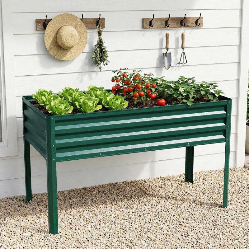 Oretha 31.5” Waist-High Outdoor Planter Box: Raised Galvanized Steel Garden Bed For Effortless Patio & Balcony Gardening