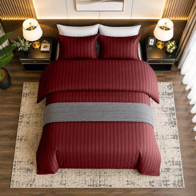Haffa Microfiber Striped Duvet Cover Set with Pillowcases Included, King Duvet Cover + 2 Standard Pillowcases, Burgundy