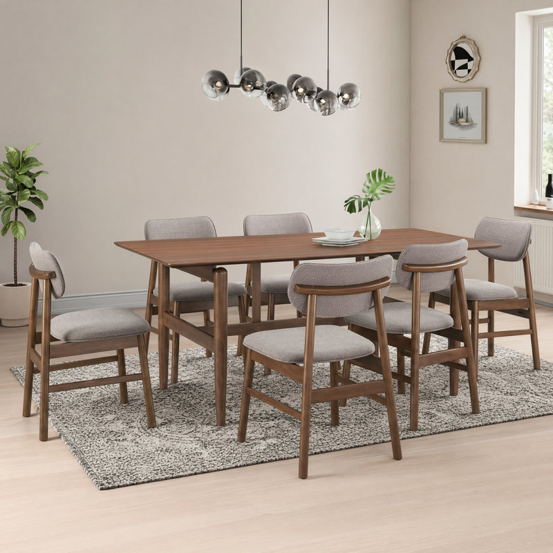 Hudson 7-Piece Modern Dining Room Set With Curved Back Chairs, 7 Pieces: Table, 6 Chairs, Brown