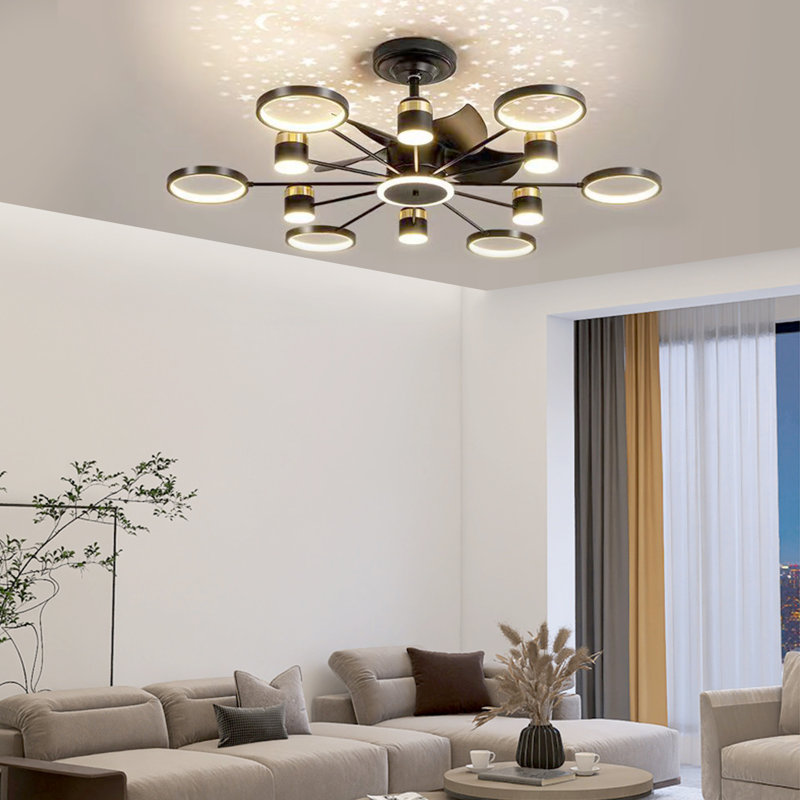 49.2" LED Dimmable Ceiling Fan with Light and Remote with Starry Sky, Black