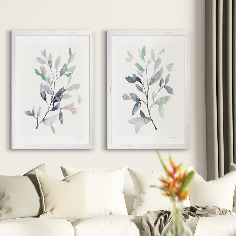 Water Branches I - ensemble de 2 reproductions, H 20 po x l 16 po x P 1,25 po, Blanc, Toile encadrée