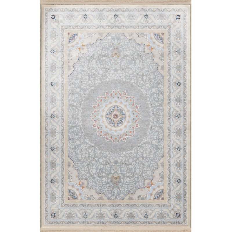 Tapis décoratif lavable à la machine à motif floral beige, Sous-tapis rectangulaire de 71 cm x 120 cm inclus