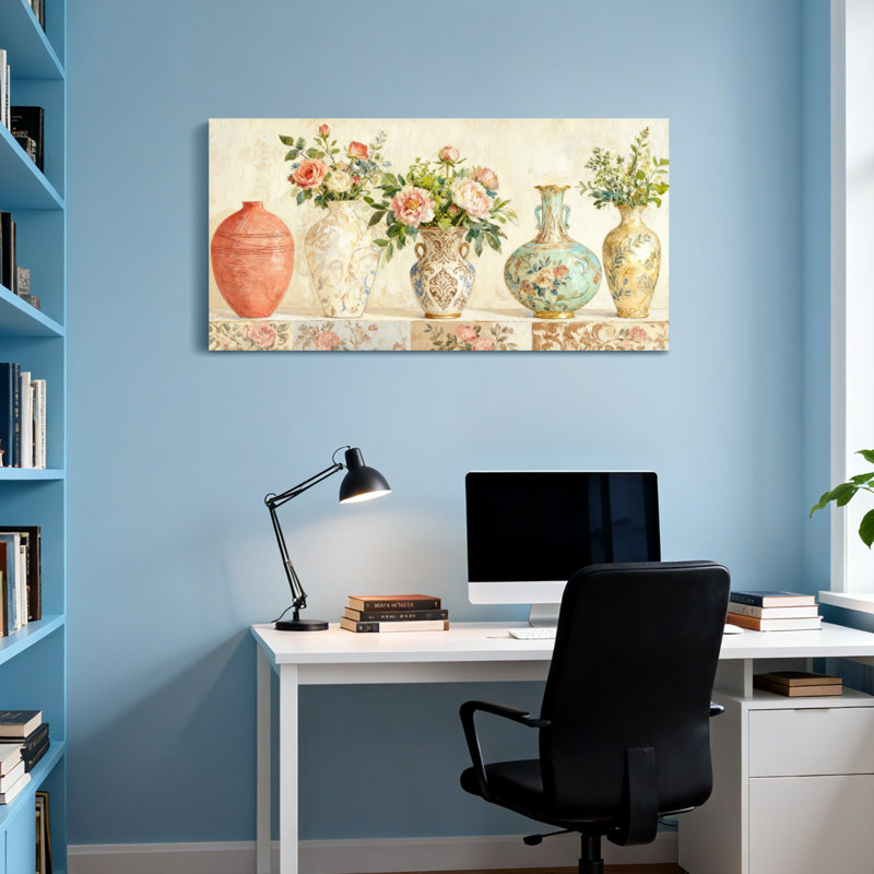 Vases à la mode avec roses et verdure, H 20 po x l 40 po