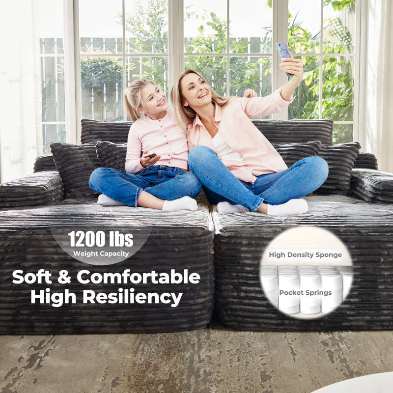81" sleeper sectional, Modular Sectional Sofa Bed, Double Lounge Chaise, Cloud Plush Sofa Bed, No Assembly Required, Gray