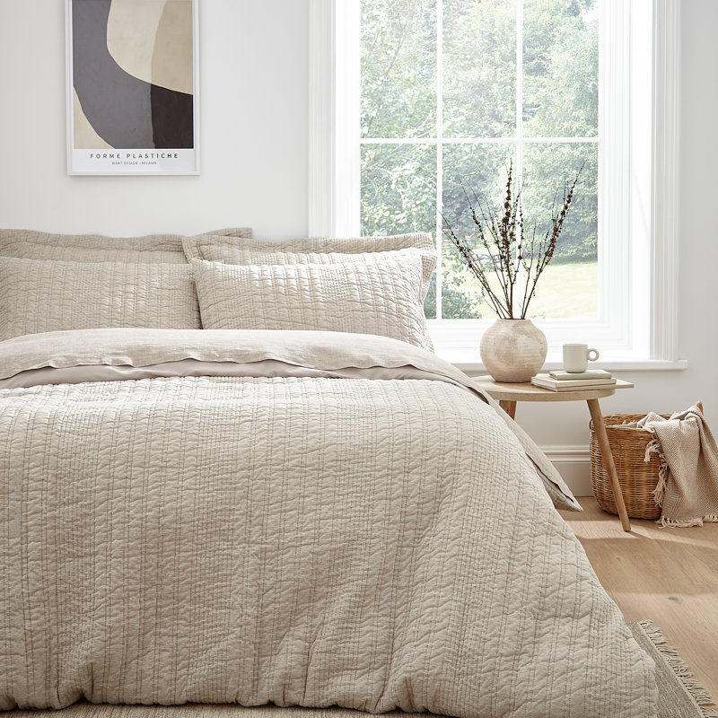 Tamba Jersey Stripe Double Duvet Cover Set with Pillowcases, King Duvet Cover + 2 Standard Pillowcases, Beige