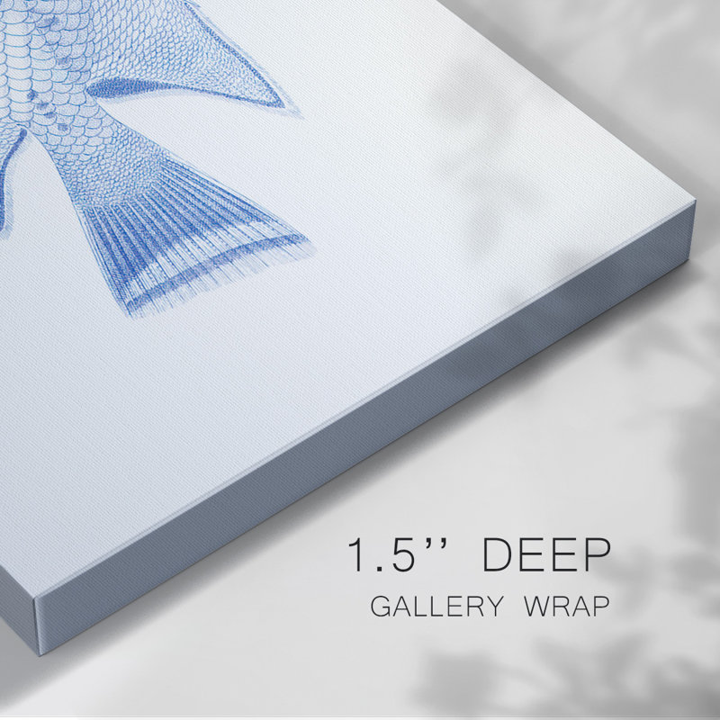 Toile tendue bleue et blanche avec poissons tropicaux III