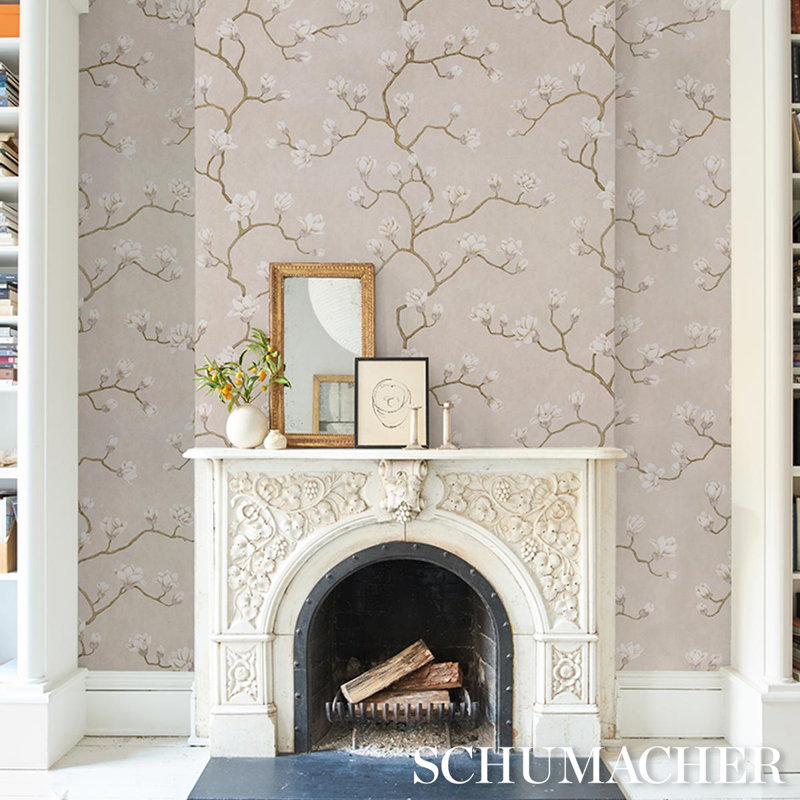 Magnolia Floral Non-Woven Wallpaper Roll, Grisaille