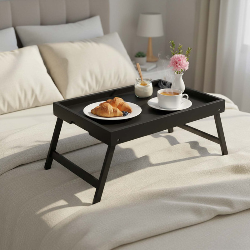 Folding Bamboo Bed Tray Table with Handles and Media Slot for Breakfast, Laptop, Snack, TV, Kitchen Serving