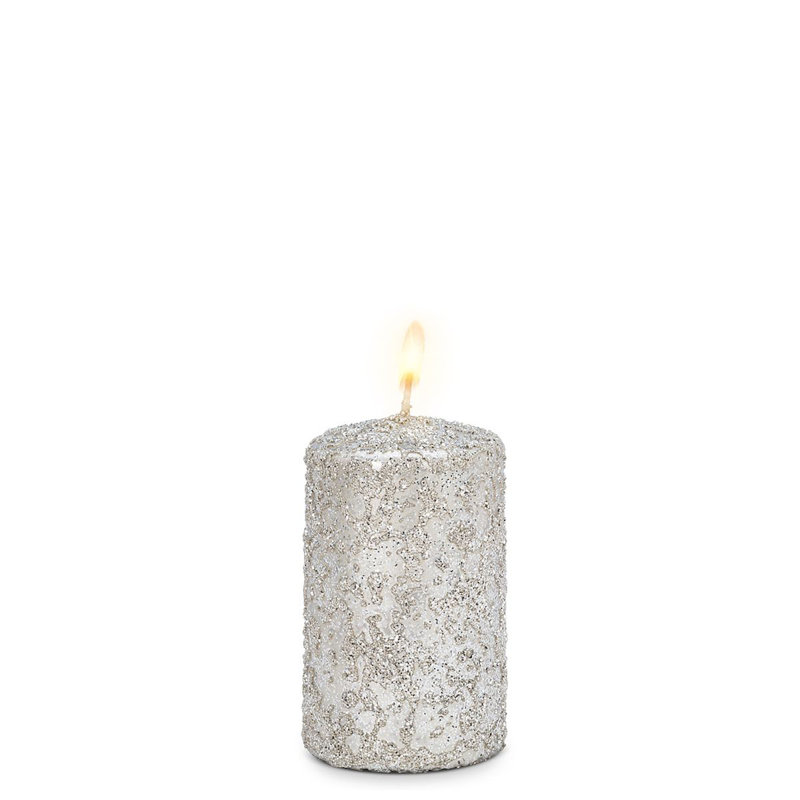 Bougie pilier glacée non parfumée, Argent, H 4 po x l 2 po x P 2 po