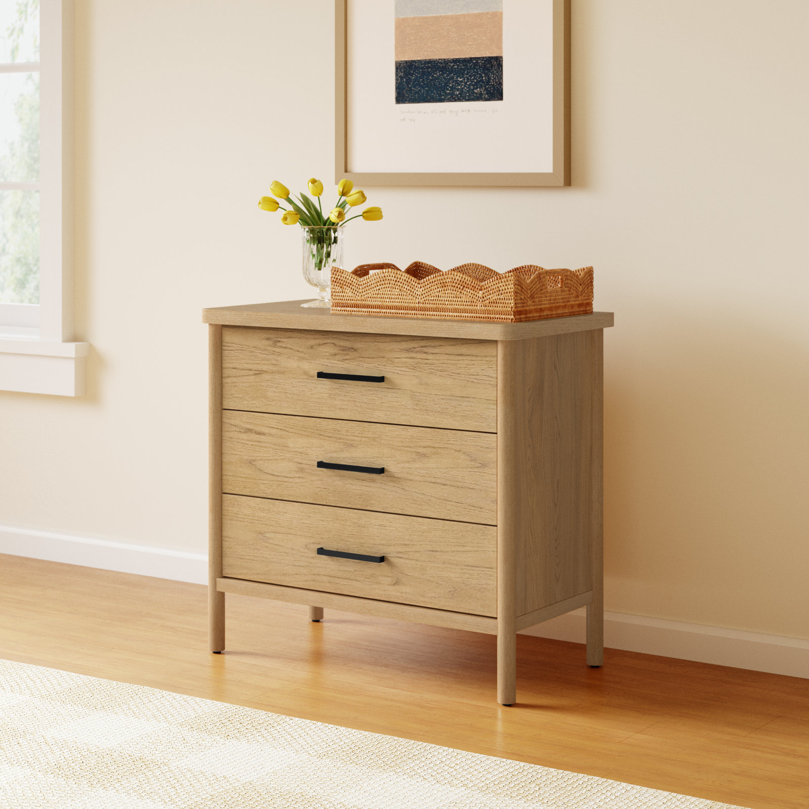 Lovell 3 Drawer 34" W Dresser, Light Brown
