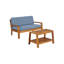 Ensemble de conversation d'extérieur en bois d'acacia 2 pièces, causeuse et table basse à deux niveaux avec coussins bleus résistants à l'eau, ensemble de meubles de patio rustique minimaliste d'une capacité de 350 lb-130372115