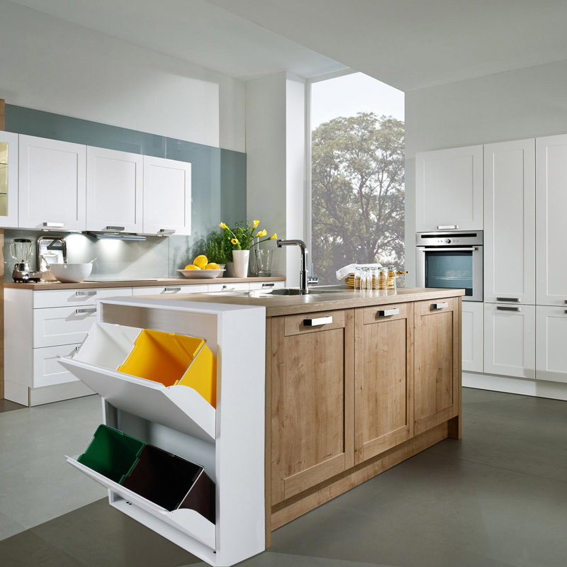 Space-Saving Waste Bin For Recycling With Four Buckets, White Color, Measurements 60 X 92 X 25 Cm