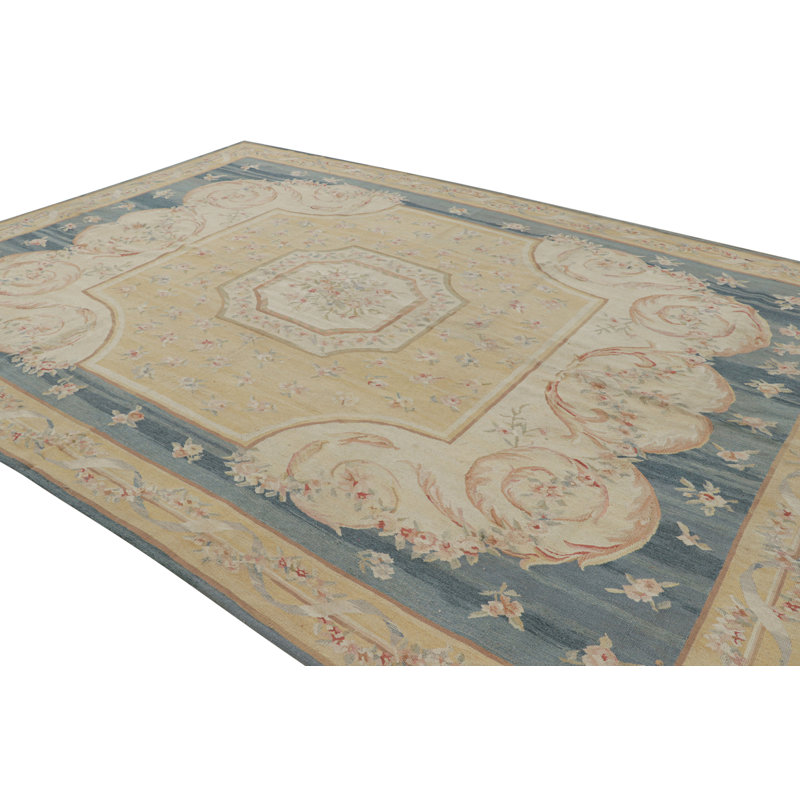 Rug & Kilim’S Aubusson Style Rug In Blue And Cream With Floral Medallion