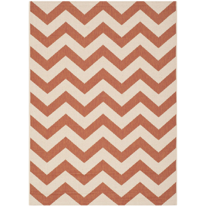 Camellia Hooked Terracotta/Beige Area Indoor/Outdoor Rug, Rectangle 201 x 290 cm
