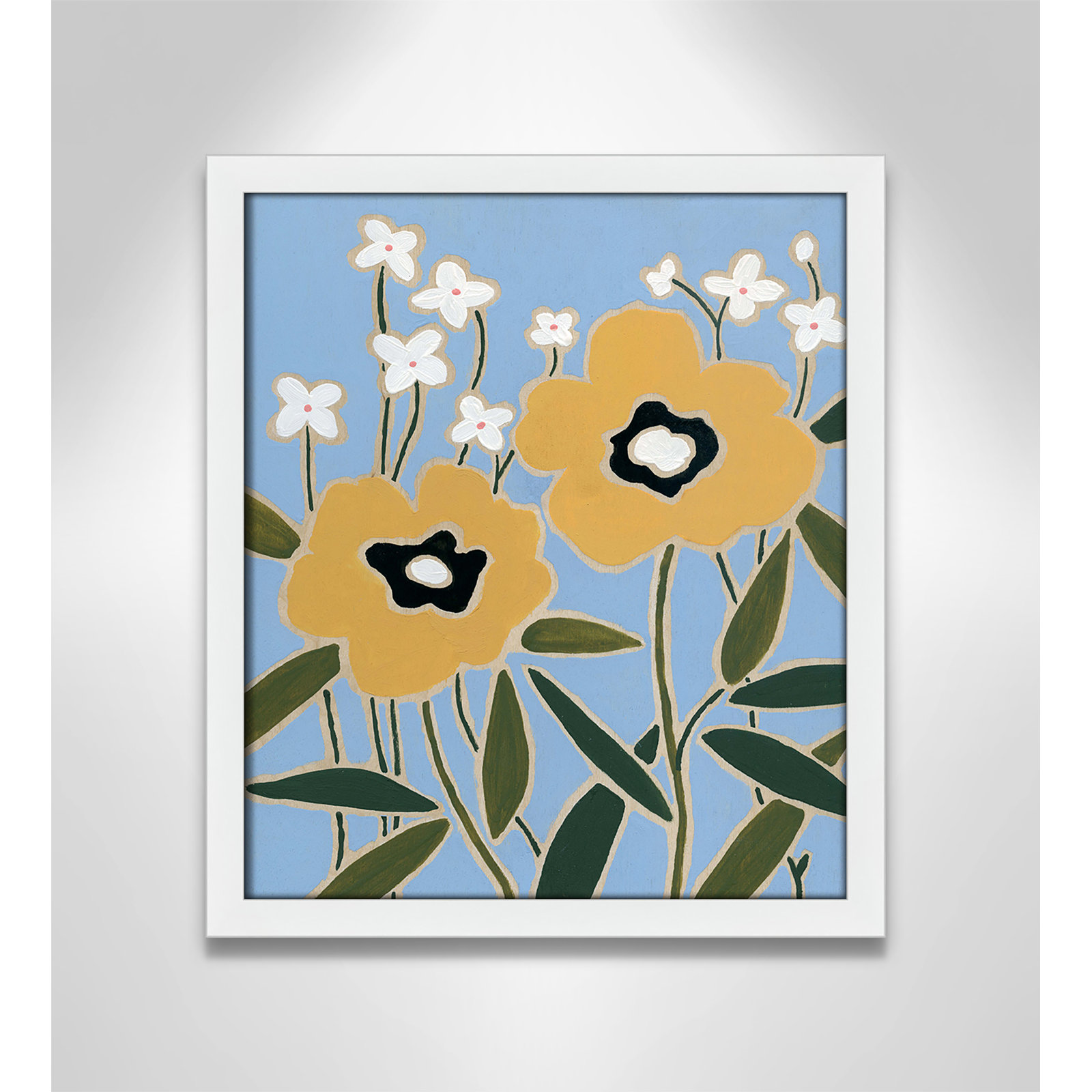 Maura "Woodblock Floral II" Print, 15" H x 13" W x 1.25" D, Satin White Framed