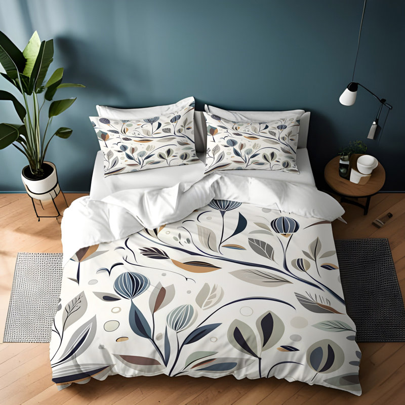 Polyester Floral Duvet Cover, King Duvet Cover + 2 King Shams