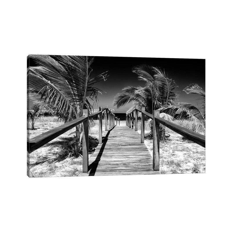 Wooden Pier On Tropical Beach VI In B&W by Philippe Hugonnard - Wrapped Canvas Print, 20.32 cm H x 30.48 cm W
