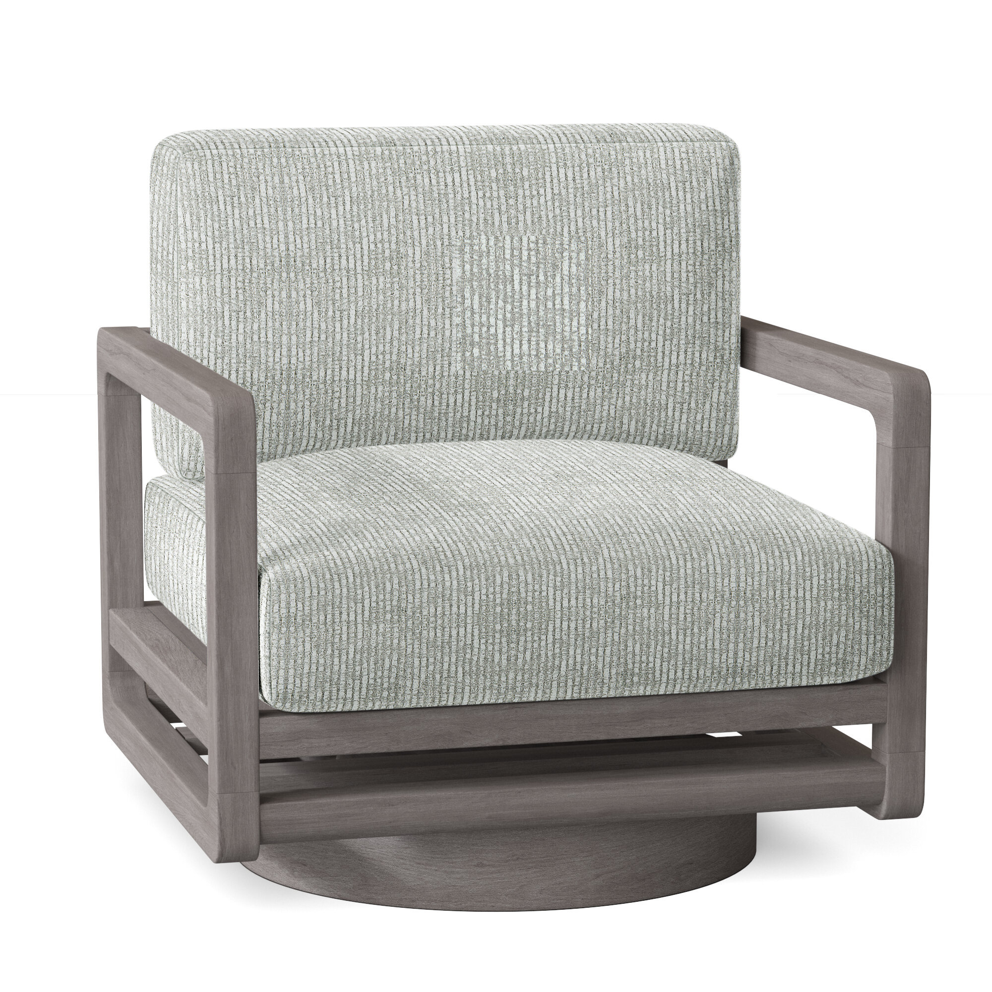 Tanah Teak Swivel Patio Chair with Cushions, Lt Grey Chenille Woven Stripe 6023-010