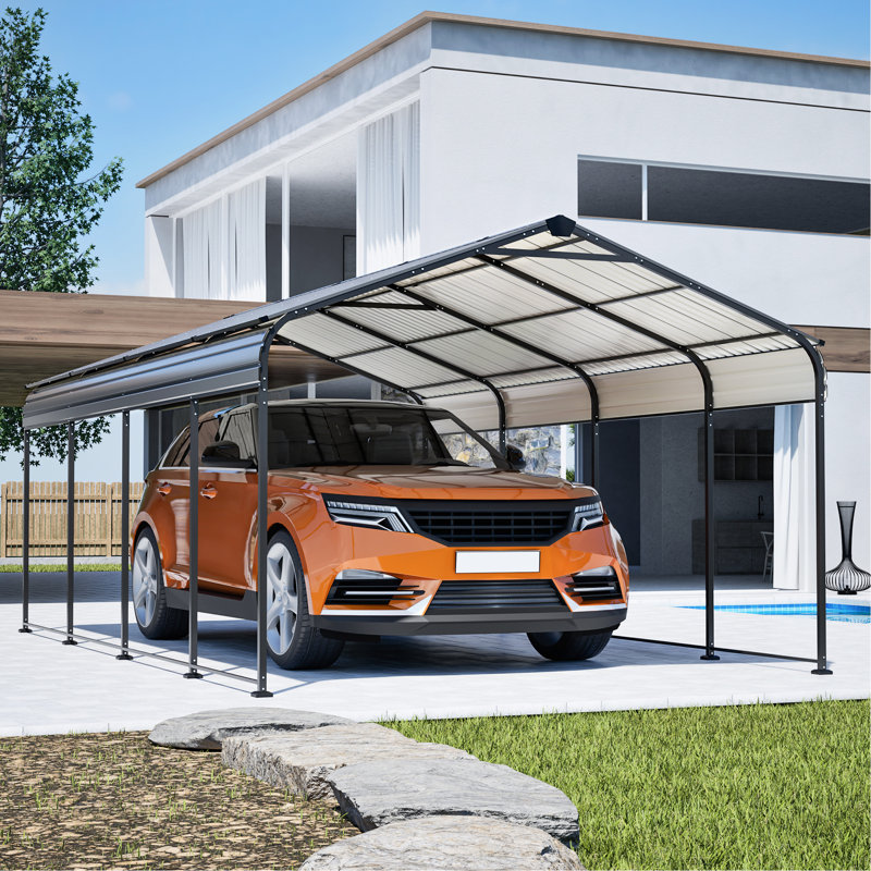 12X20 Ft Heavy Duty Outdoor Galvanized Carport, Protects Cars From And Rain, Spacious For Cargo Metal Enough Multiple Vehicles Cargo, Can Withstand Snow