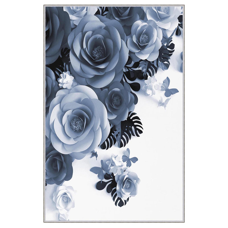 Tapis bleu marine / blanc en polyester tissé à la machine Fuzail