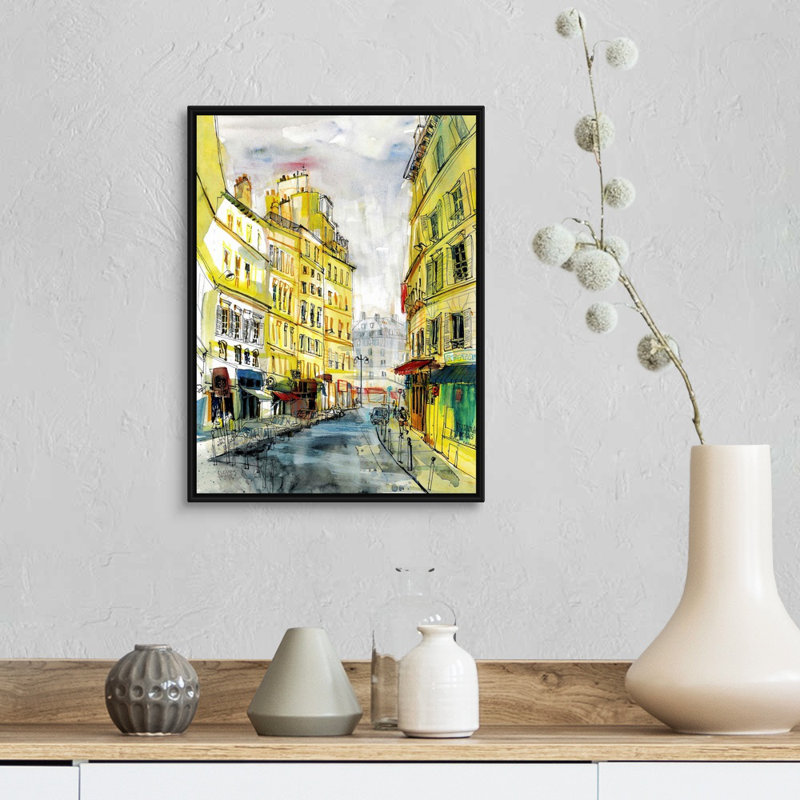 Reproduction d’art sur toile, "Paris Street" par Eleanor Doughty, Cadre noir, H 18 po x l 14 po x P 1,75 po