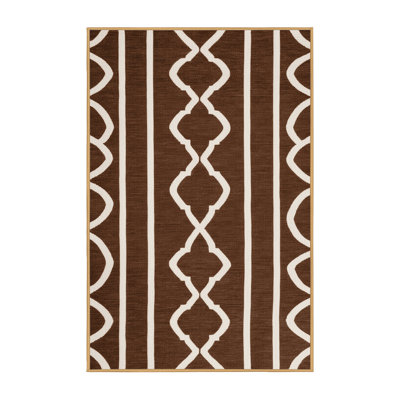 Machine Washable Trellis Brown Area Rug