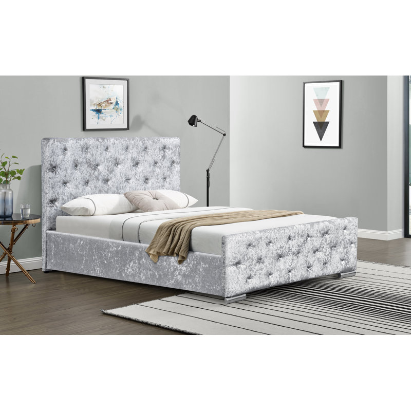 Luther Upholstered Bed, Double (4'6), Silver