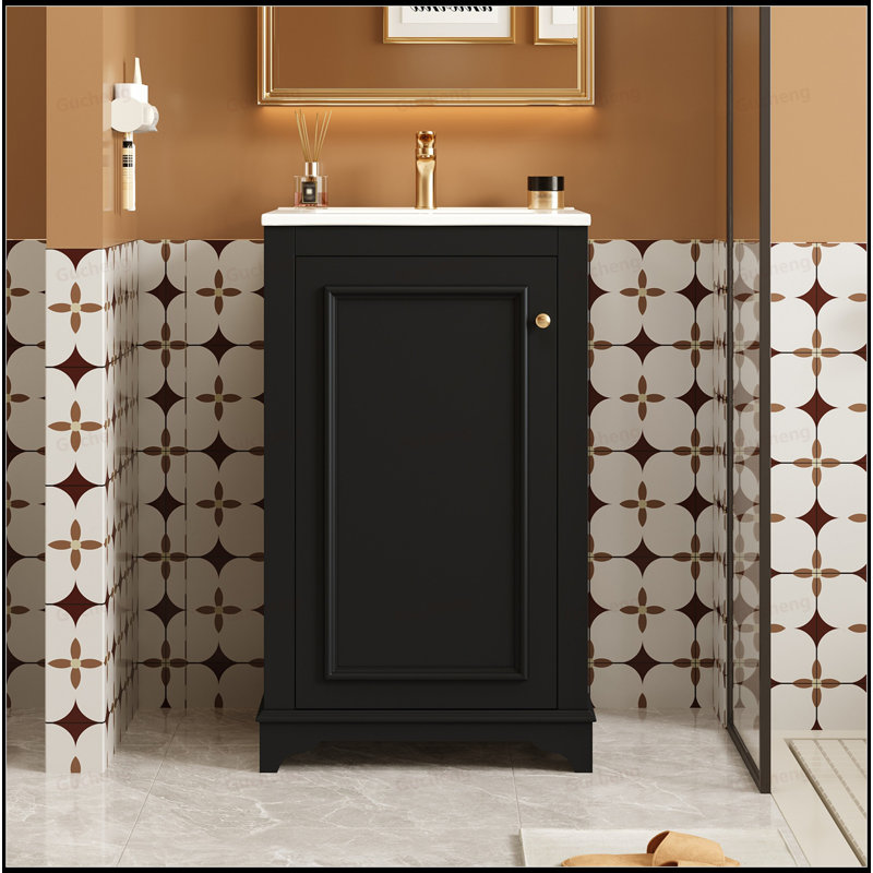 Petit meuble-lavabo autoportant de 20 po avec lavabo, Noir