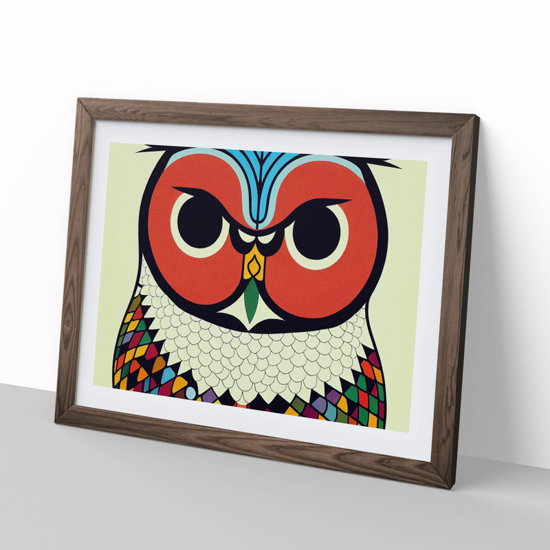 XH1022-6536X Owl Art Retro Vol.5 1 Piece Single Picture Frame Wall Art, 46cm H x 64cm W x 2cm D, Walnut