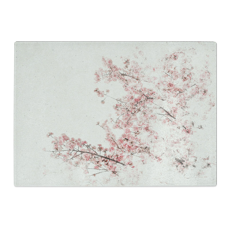 Tempered Glass Pink Cherry Tree Chopping Board, 20 cm x 28.5 cm