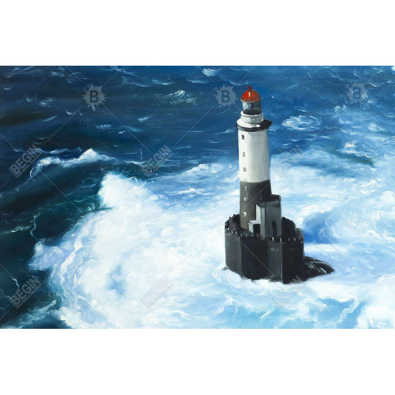 Unleashed waves on a lighthouse Bath Mat with Non-Slip Backing - Quick Dry Memory Foam Bathroom Rug - Absorbent - Modern Plush Spa-Style - Machine Washable