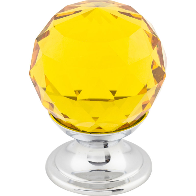 Wine Crystal 1 1/8" Diameter Round Knob, Polished Chrome, Amber