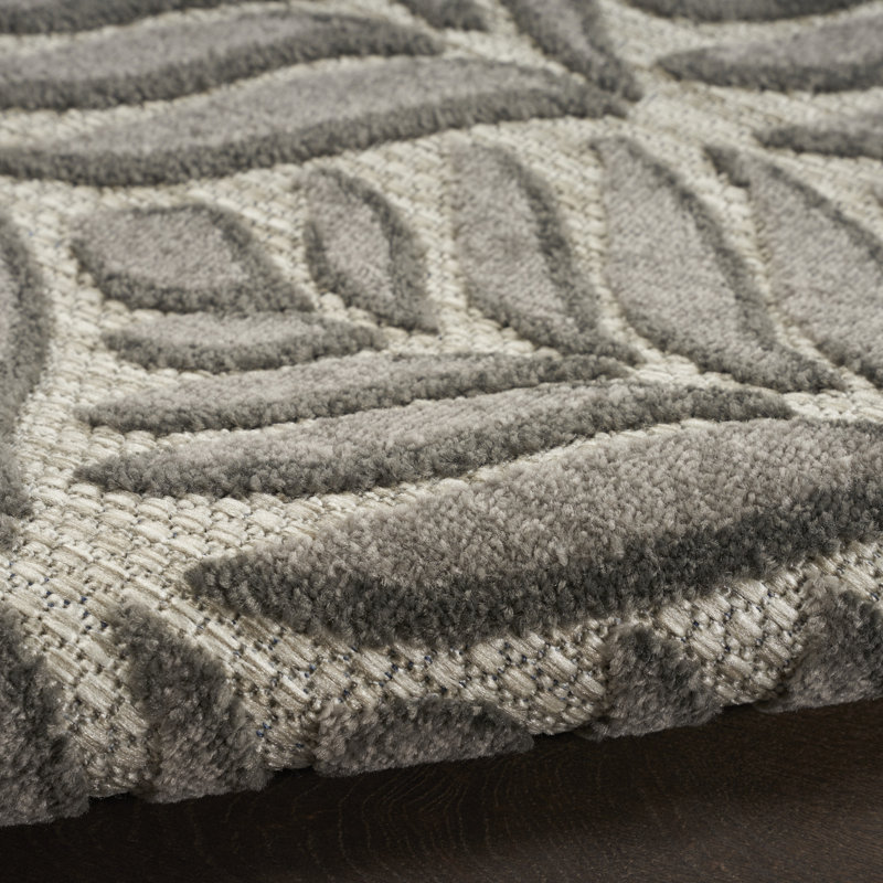 Rectangle Airabella Floral Machine Woven Polypropylene Indoor/Outdoor Area Rug in Gray/Ivory, Runner 2' x 6'