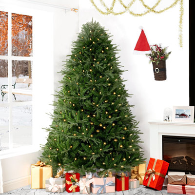 Arbre de Noël artificiel réaliste réaliste avec 600 lumières blanches chaudes, 2755 pointes, pédale et support en métal