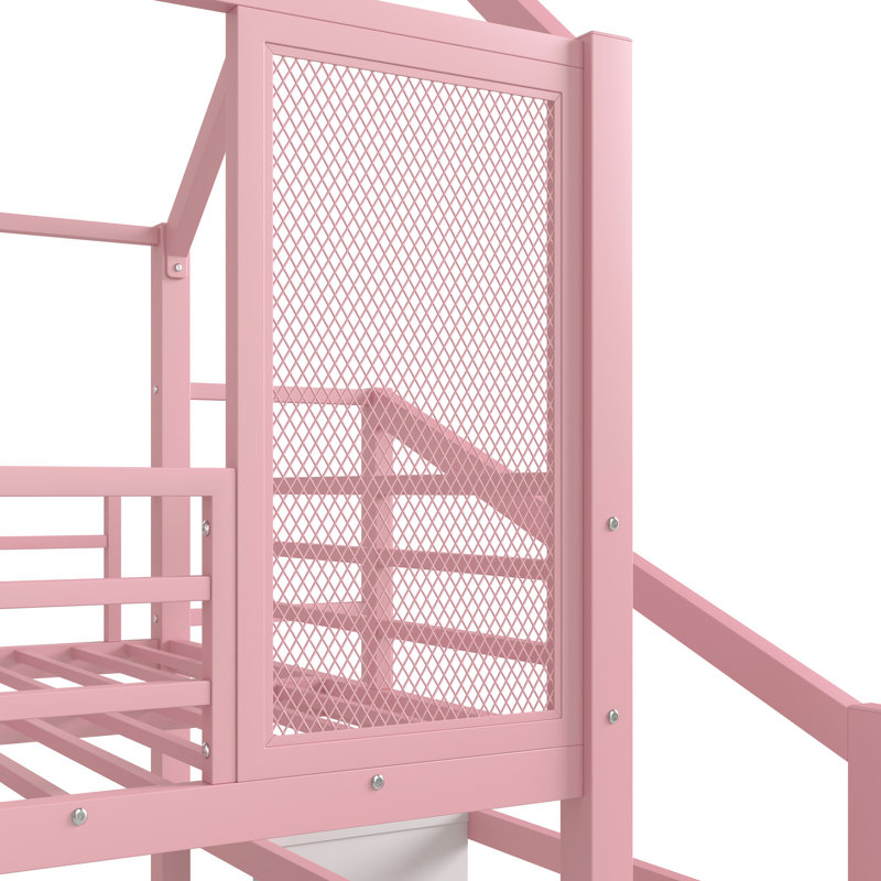 Lit double mezzanine rose avec glissade, structure, bruit et tablettes de rangement pour les escaliers en métal améliorant la chambre à coucher