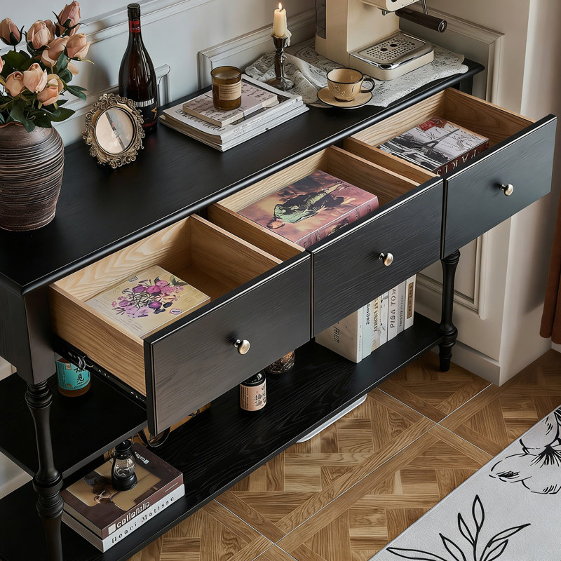 Console noire élégante de style américain, H 35,4 po x l 51,2 po x P 15,7 po