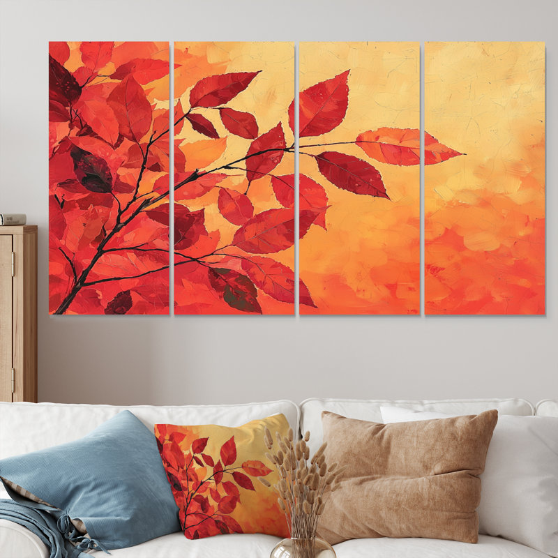 Automne coucher de soleil feuille d'érable II - coucher de soleil - ensemble de décorations murales traditionnelles, 4