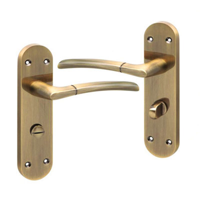 Golden Grace 1 Pair Victorian Indiana Design Bathroom Door Handle Antique Brass Long Rounded Backplate in Metal with Mortise Lock Set - 182mm x 45mm
