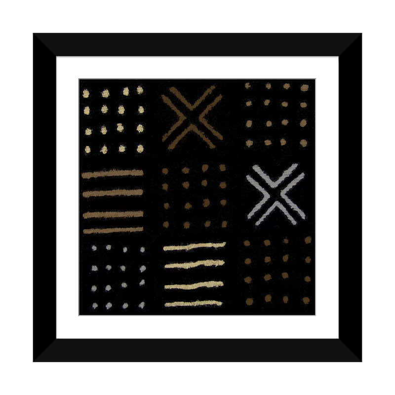 «Mudcloth Geometric Design II», impression sur toile, H 24 po x l 24 po x P 1 po, Papier d'art encadré noir, Blanc