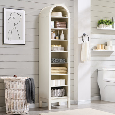 71" Tall Arched Bathroom Storage Cabinet, Modern Farmhouse Storage Cabinet with Adjustable Shelves