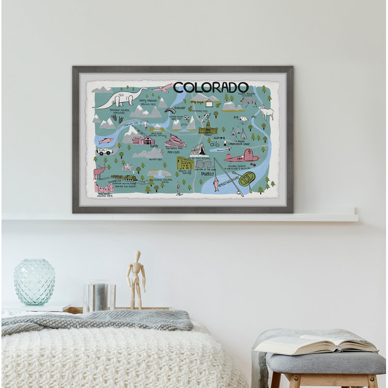Colorado Map Destinations - Cadre photo, reproduction d'art sur papier, H 20 po x l 30 po x P 1,5 po